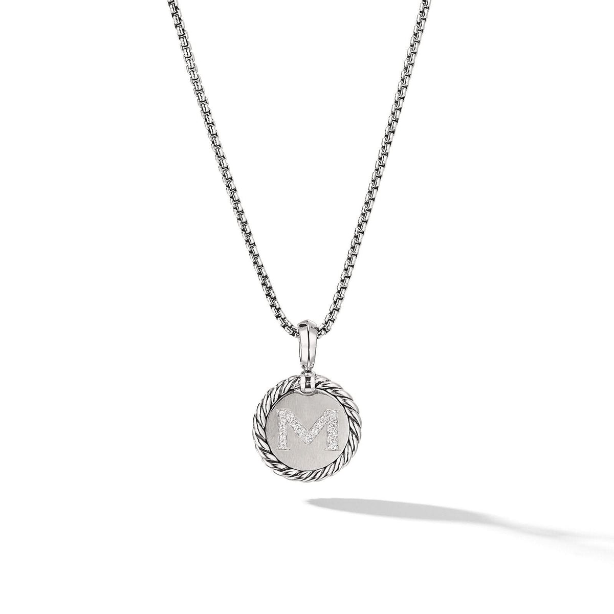 DAVID YURMAN Initial Charm Necklace in Sterling Silver with Diamond M
