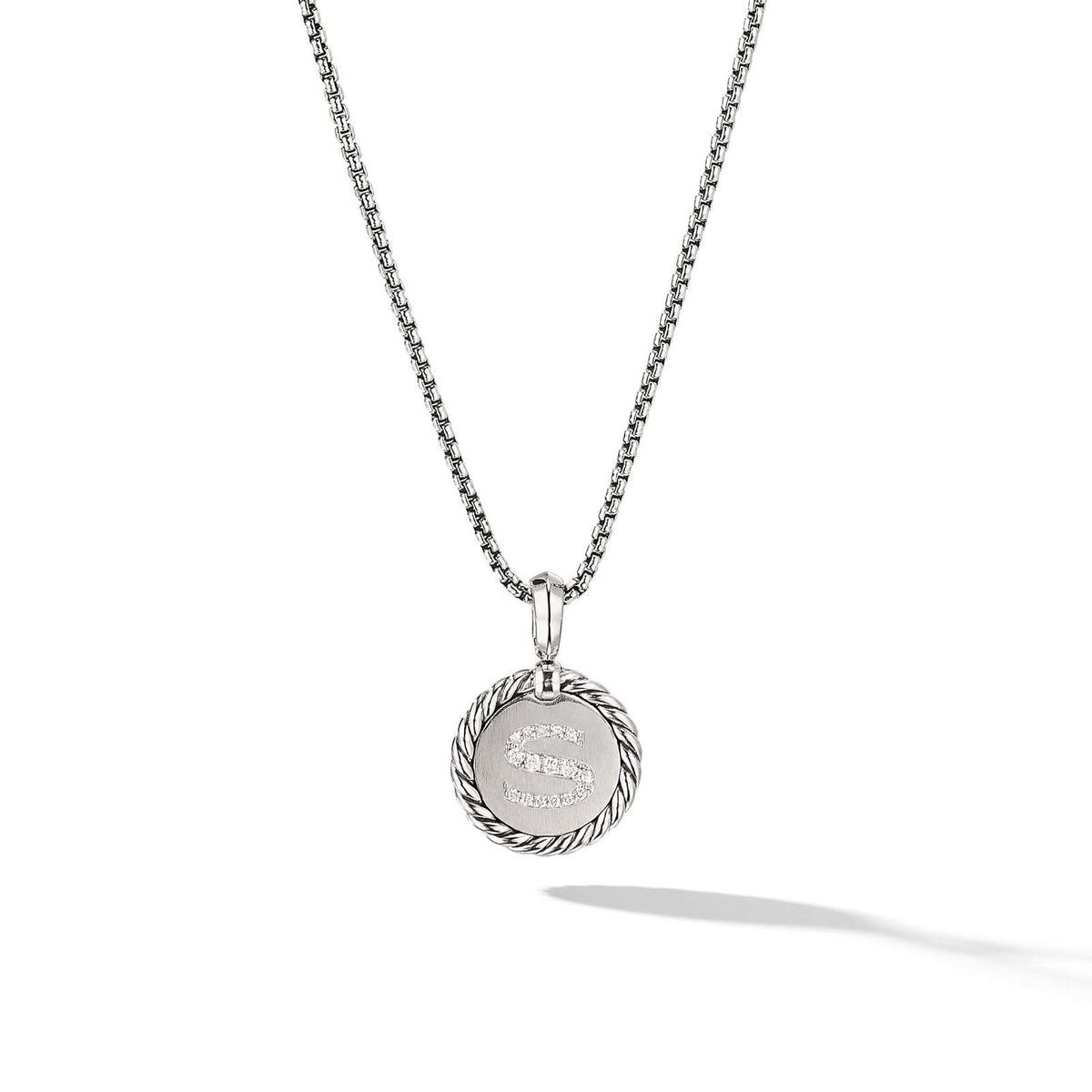 DAVID YURMAN Initial Charm Necklace in Sterling Silver with Diamond S