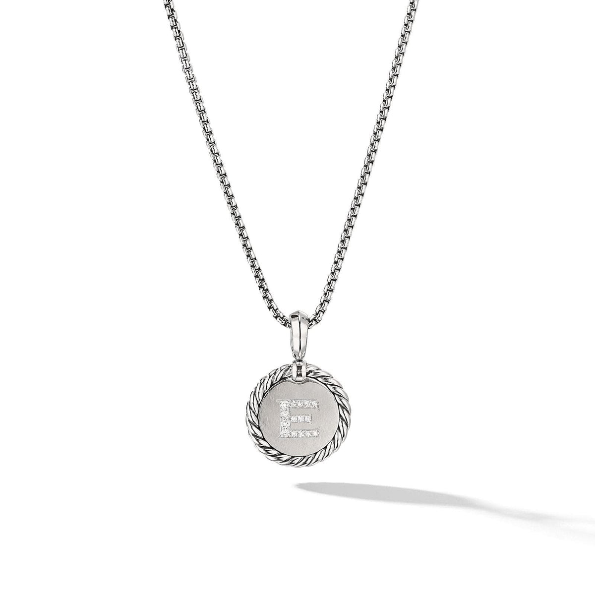 DAVID YURMAN Initial Charm Necklace in Sterling Silver with Diamond E