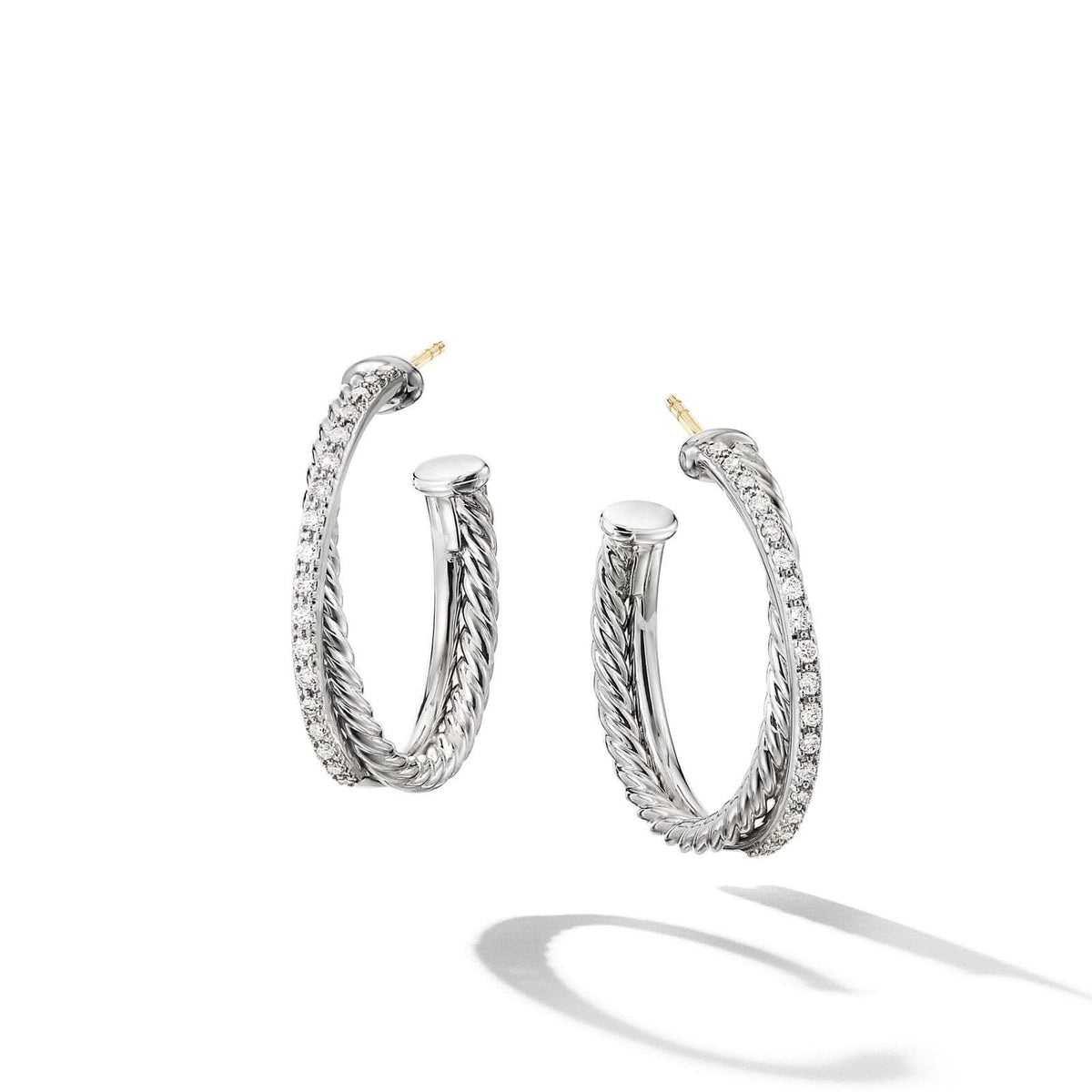 DAVID YURMAN Crossover Hoop Earrings in Sterling Silver with Diamonds, 26.5mm