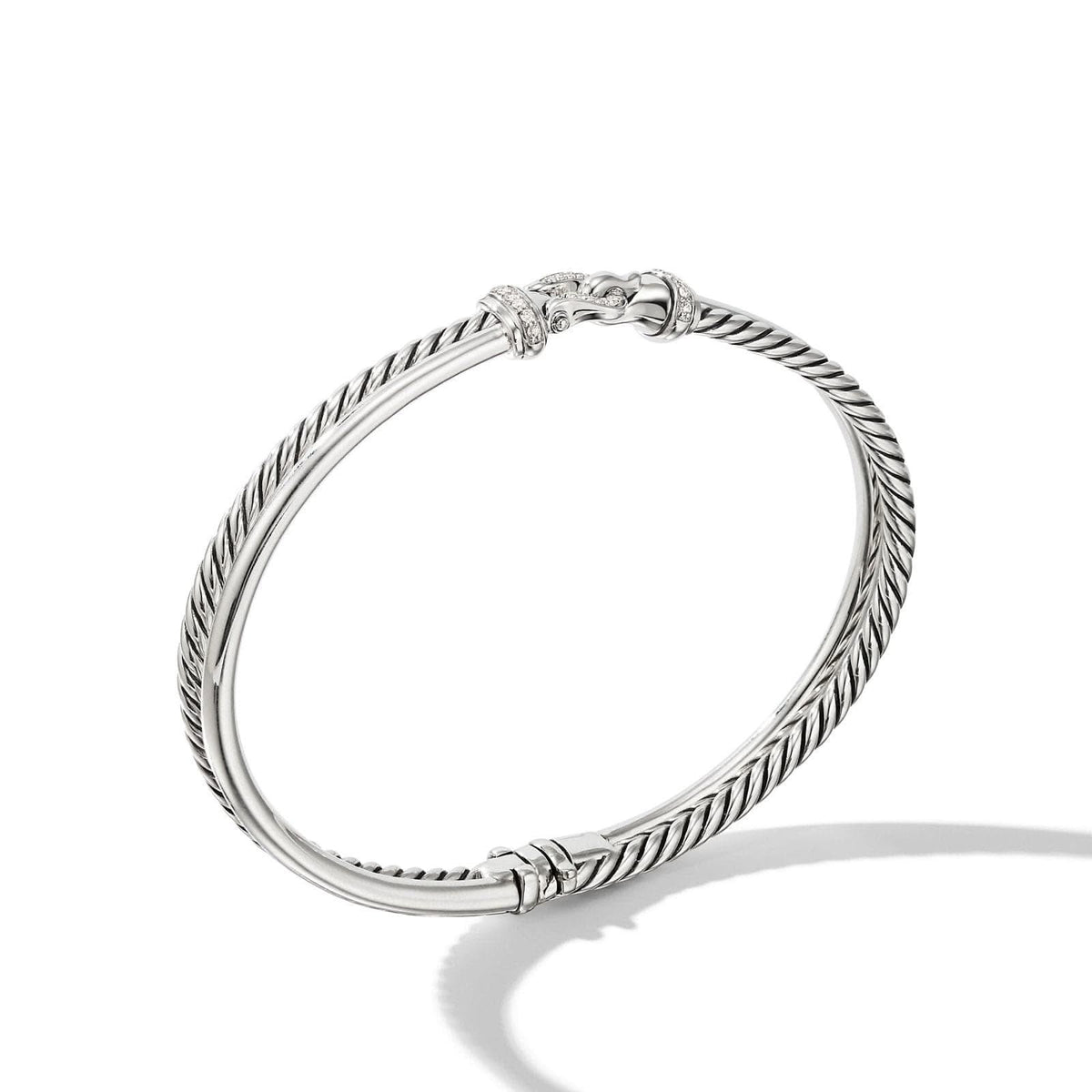 DAVID YURMAN Crossover Buckle Two Row Bracelet in Sterling Silver with Diamonds, 6.3mm