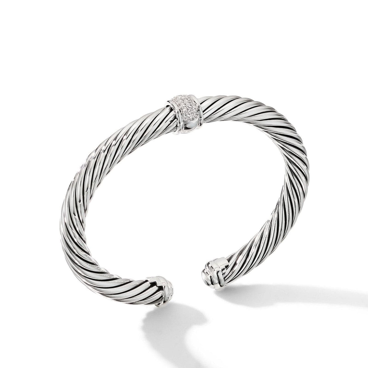 DAVID YURMAN Classic Cable Station Bracelet in Sterling Silver with Pavé Diamonds, 7mm