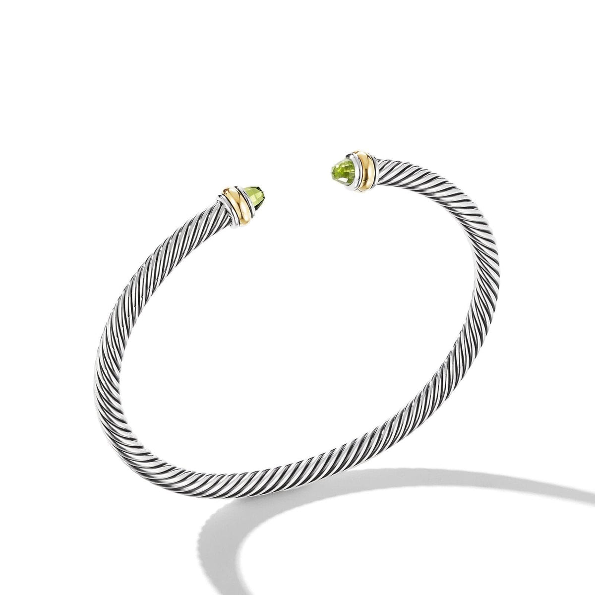 DAVID YURMAN Classic Cable Bracelet in Sterling Silver with 18K Yellow Gold and Peridot, 4mm