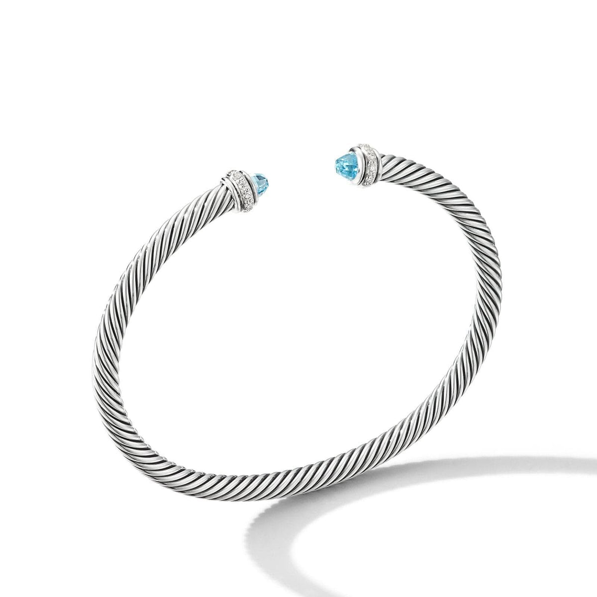 DAVID YURMAN Classic Cable Bracelet in Sterling Silver with Blue Topaz and Diamonds, 4mm