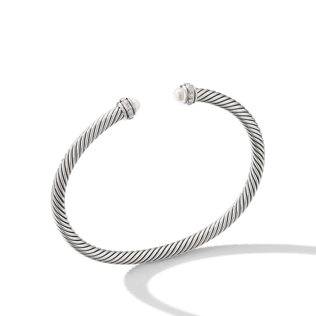 DAVID YURMAN Classic Cable Bracelet in Sterling Silver with Pearls and Diamonds, 4mm