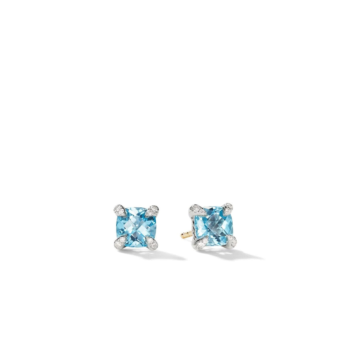 DAVID YURMAN Petite Chatelaine® Stud Earrings in Sterling Silver with Blue Topaz and Diamonds, 6mm