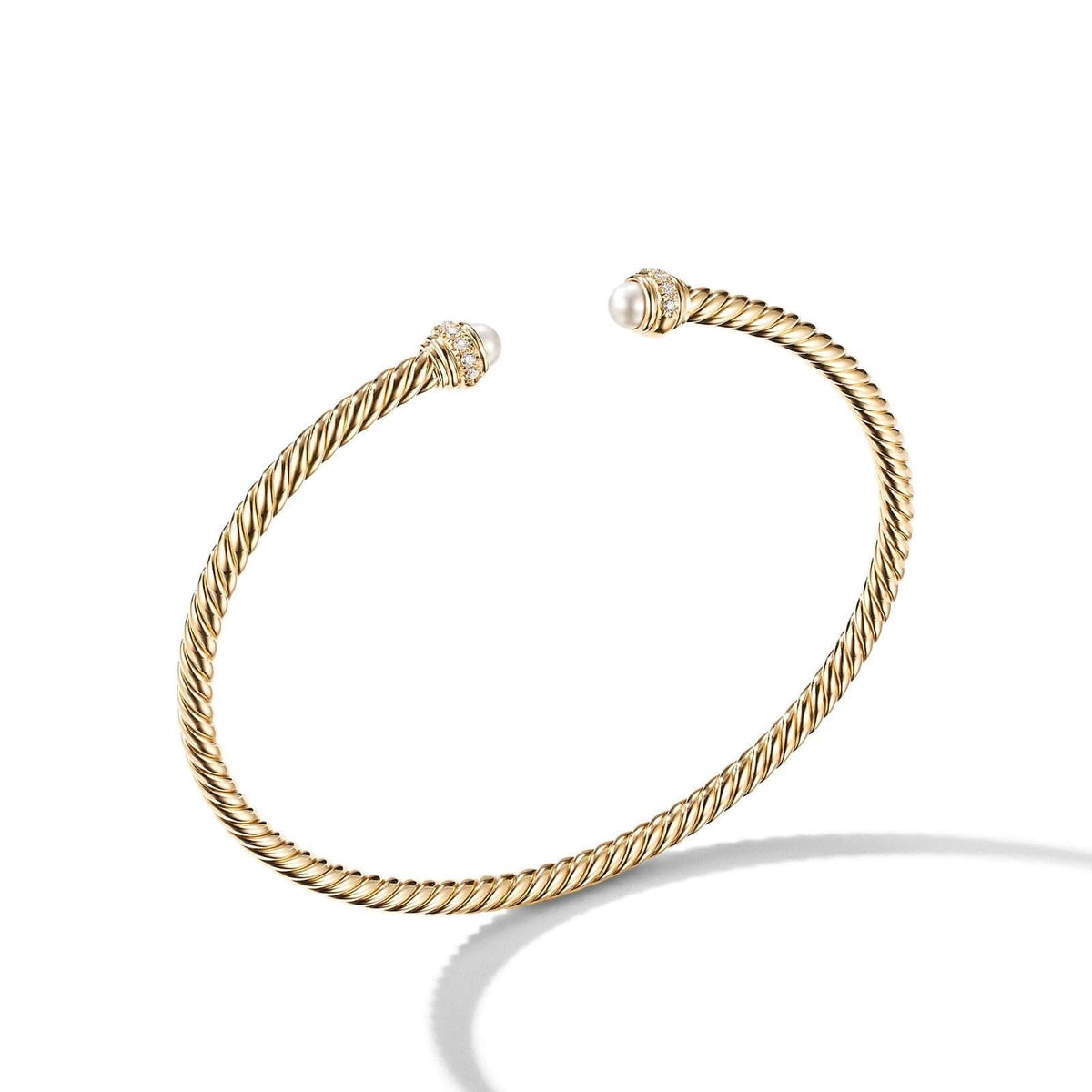 DAVID YURMAN Classic Cablespira® Bracelet in 18K Yellow Gold with Pearls and Diamonds, 3mm