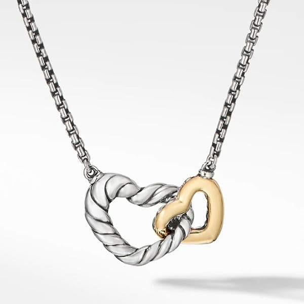 DAVID YURMAN Cable Collectibles® Interlocking Heart Necklace in Sterling Silver with 18K Yellow Gold, 16.4mm