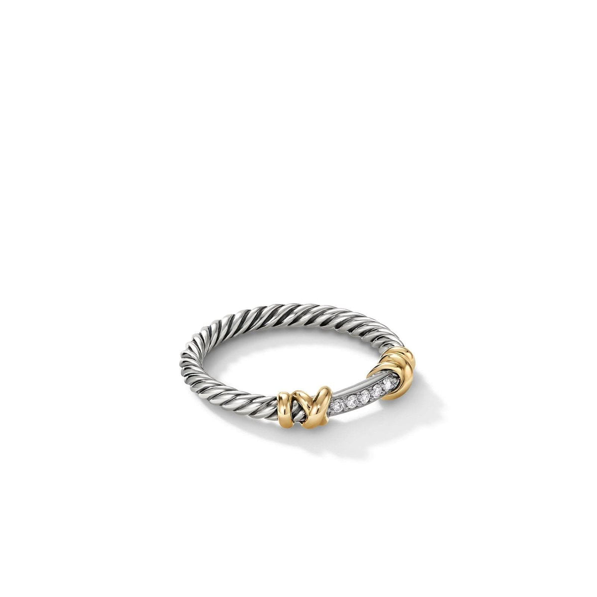 DAVID YURMAN Petite Helena Wrap Band Ring in Sterling Silver with 18K Yellow Gold and Diamonds, 4mm