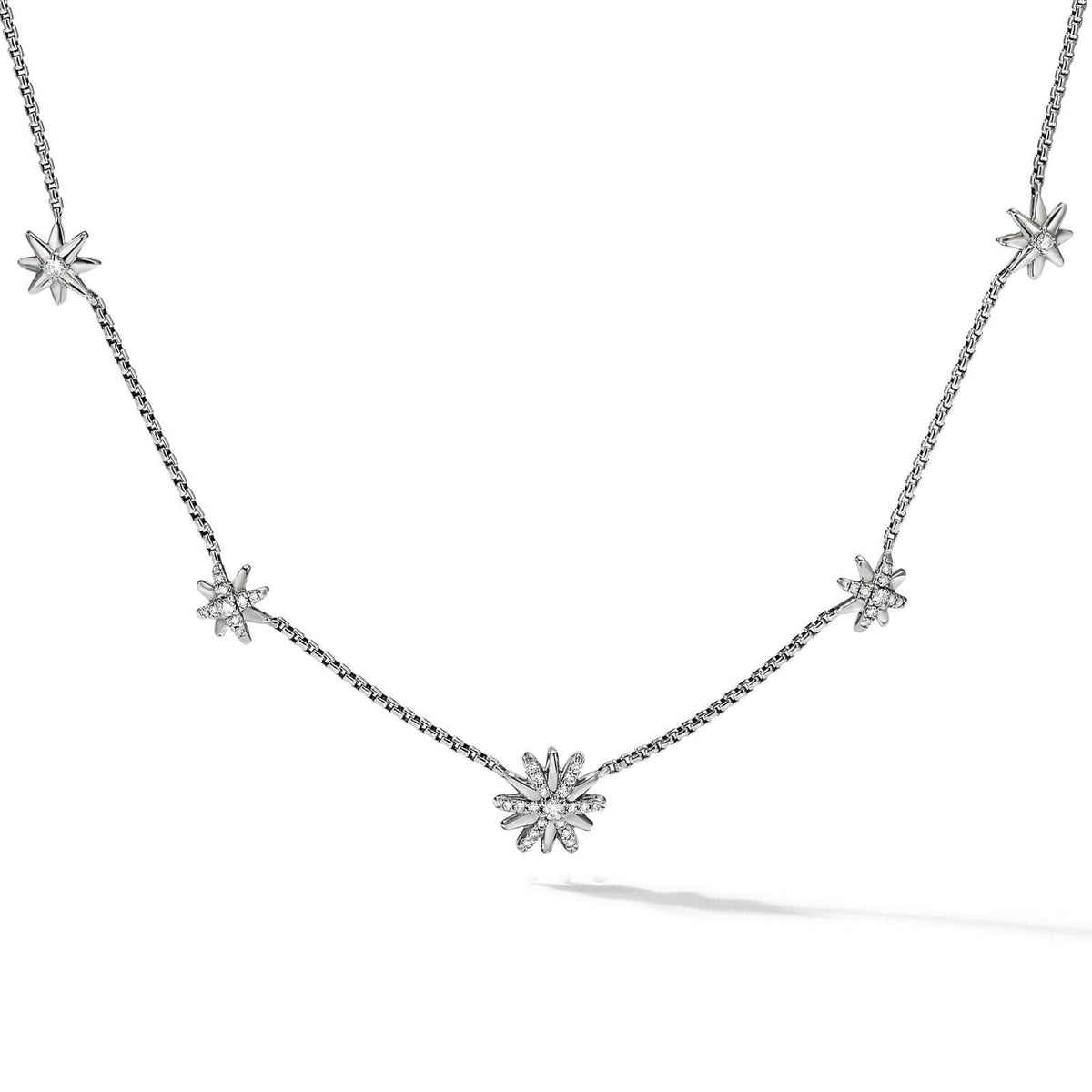 DAVID YURMAN Starburst Station Chain Necklace in Sterling Silver with Diamonds, 9.5mm