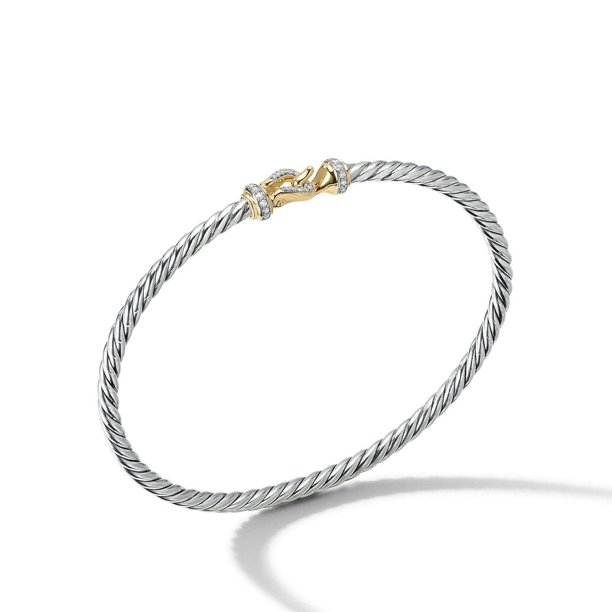 DAVID YURMAN Buckle Classic Cable Bracelet in Sterling Silver with 18K Yellow Gold and Diamonds, 3mm