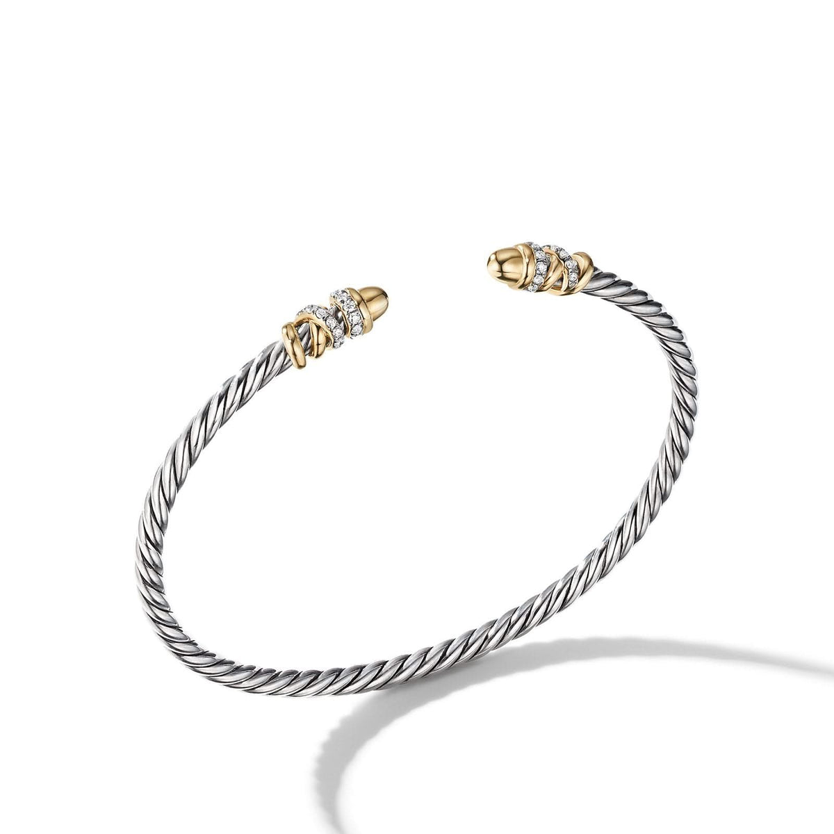 DAVID YURMAN Petite Helena Classic Cable Bracelet in Sterling Silver with 18K Yellow Gold, Gold Domes and Diamonds, 3mm