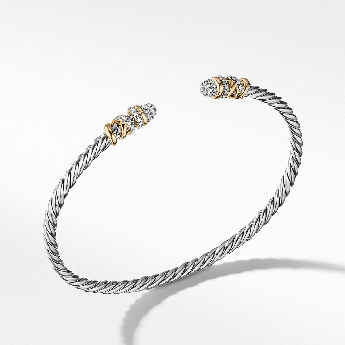 DAVID YURMAN Petite Helena Classic Cable Bracelet in Sterling Silver with 18K Yellow Gold and Diamonds, 3mm