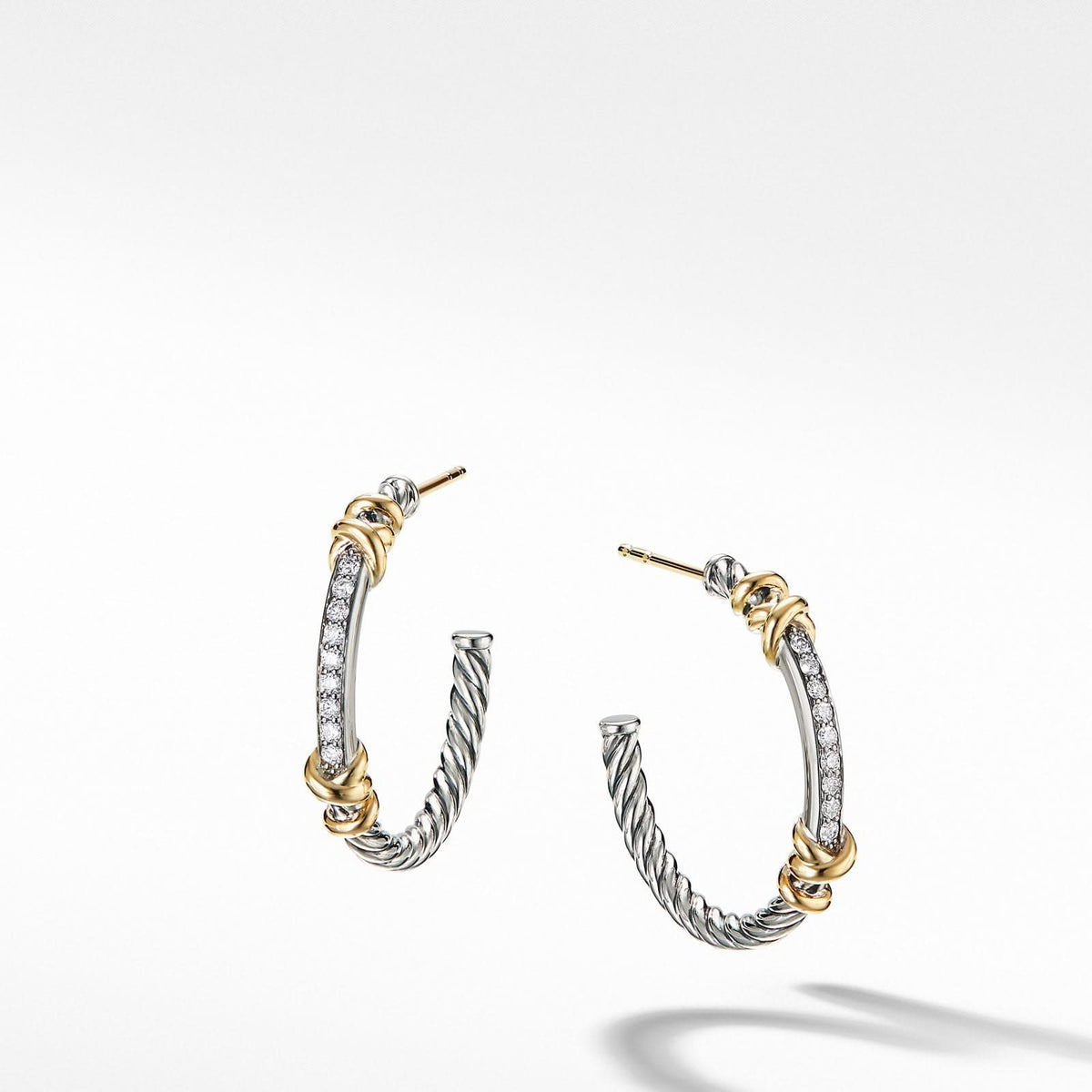 DAVID YURMAN Petite Helena Wrap Hoop Earrings in Sterling Silver with 18K Yellow Gold and Diamonds, 1in