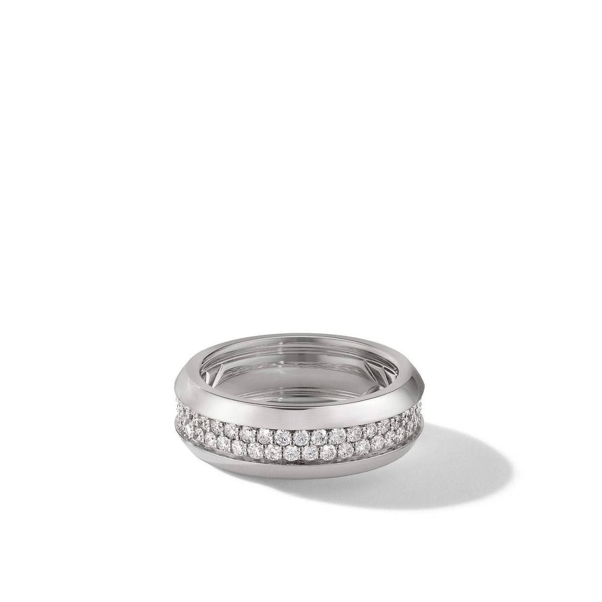 DAVID YURMAN Beveled Two Row Band Ring in 18K White Gold with Diamonds, 8mm