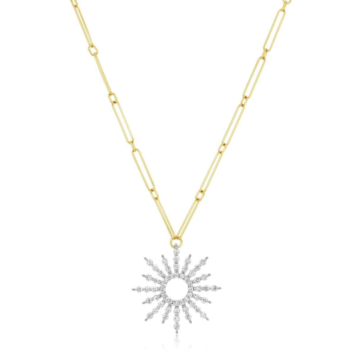 Diamond Sun Pendant on Paperclip Chain