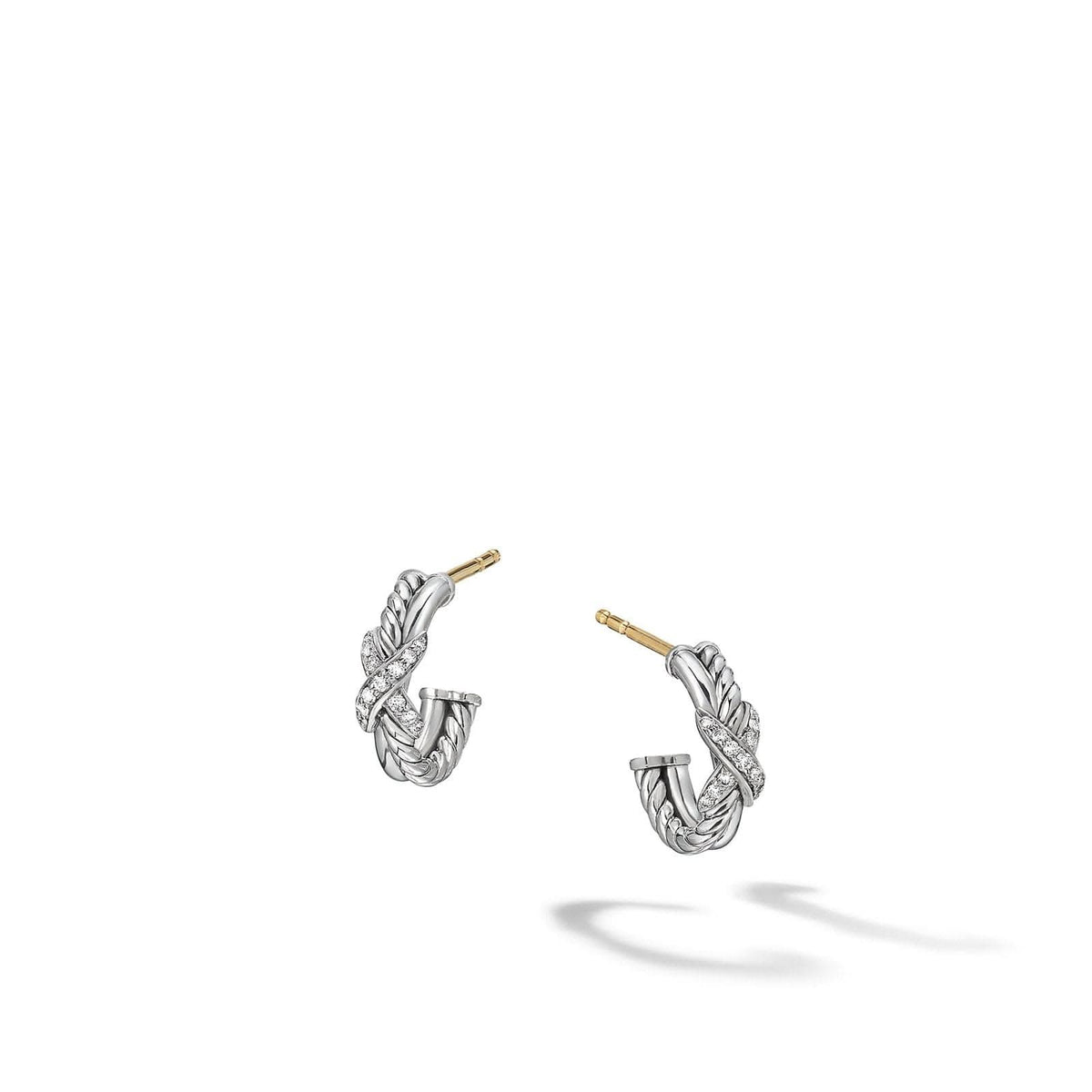 DAVID YURMAN Petite X Hoop Earrings in Sterling Silver with Pavé Diamonds, 12.6mm