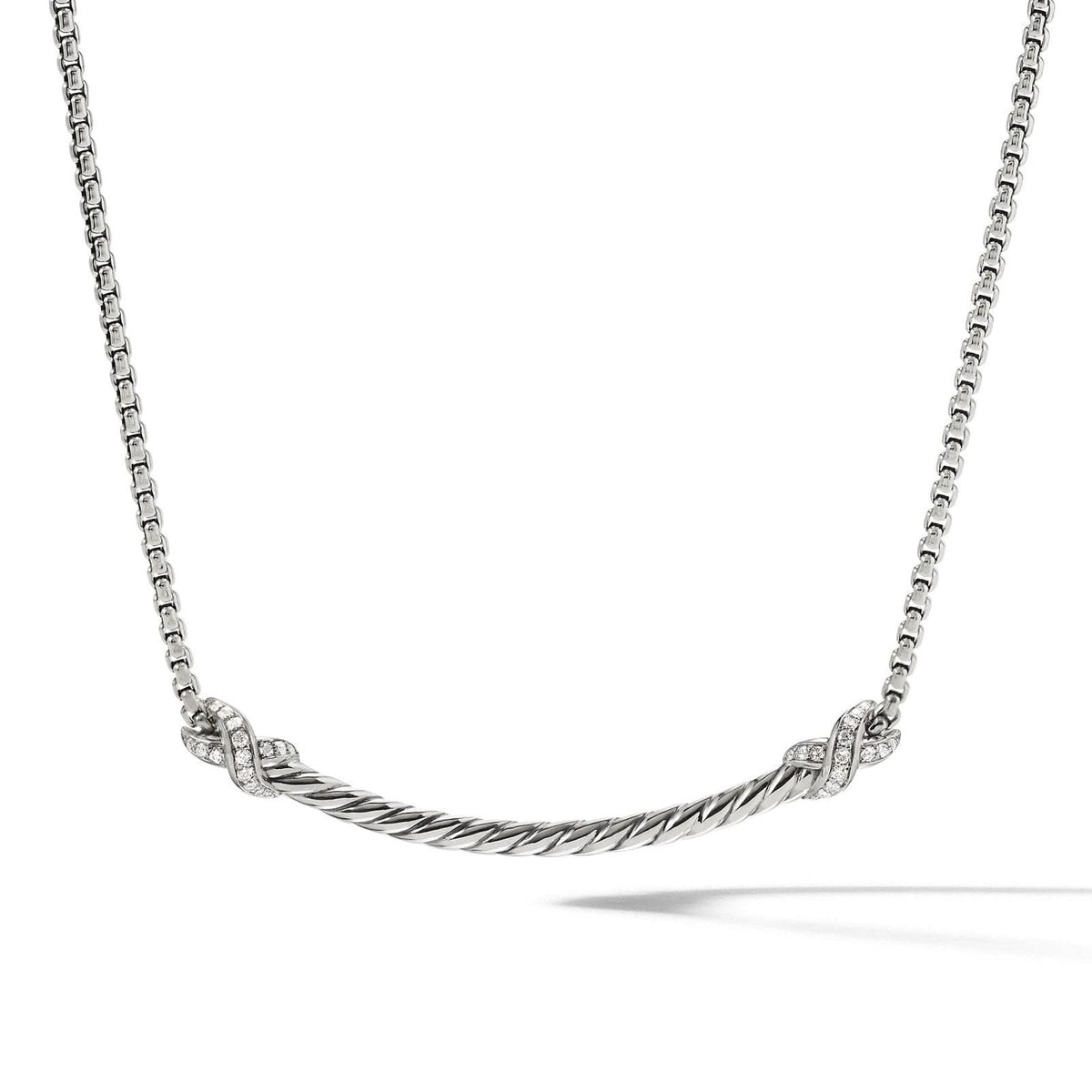 DAVID YURMAN Petite X Bar Station Necklace in Sterling Silver with Diamonds, 47.7mm
