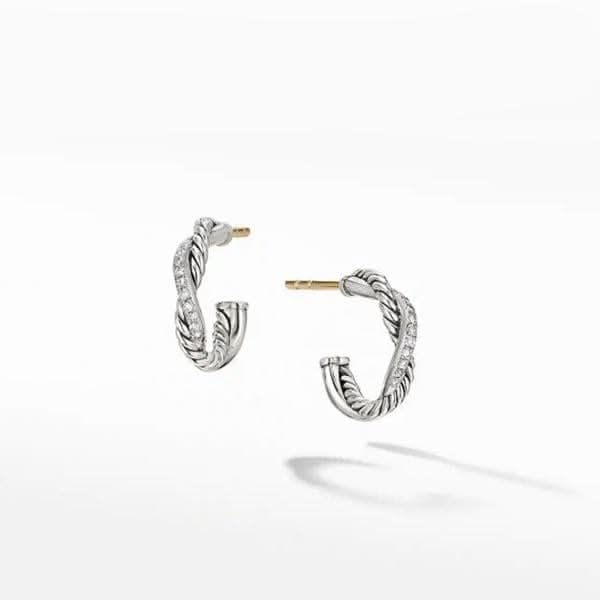 DAVID YURMAN Petite Infinity Huggie Hoop Earrings in Sterling Silver with Diamonds, 3mm