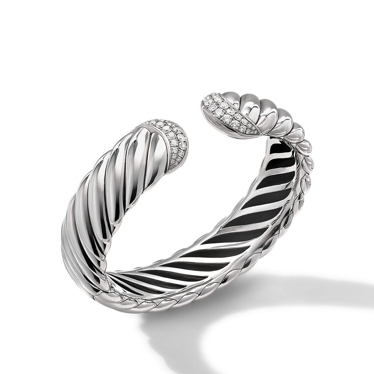 DAVID YURMAN Sculpted Cable Cuff Bracelet in Sterling Silver with Diamonds, 17mm