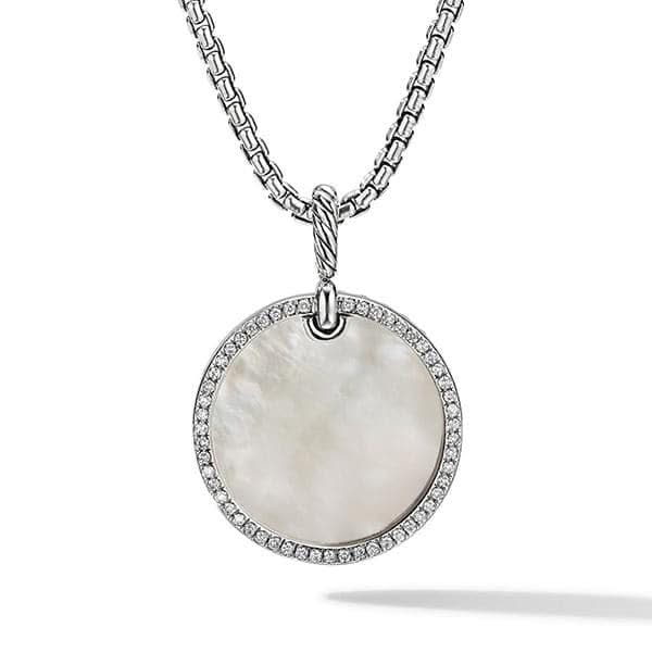 DAVID YURMAN DY Elements® Disc Pendant in Sterling Silver with Mother of Pearl and Diamond Rim, 24mm