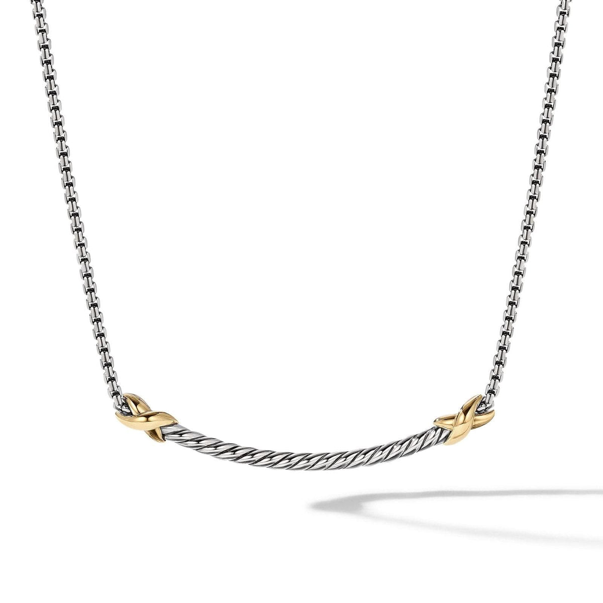 DAVID YURMAN Petite X Bar Station Necklace in Sterling Silver with 18K Yellow Gold, 47.7mm