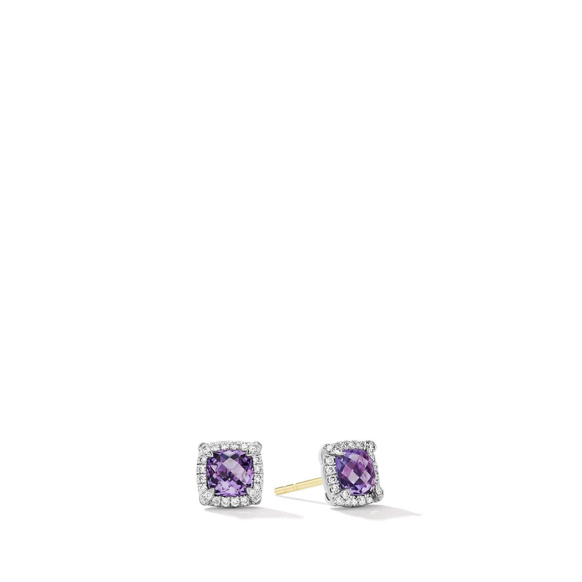 DAVID YURMAN Petite Chatelaine® Pavé Bezel Stud Earrings in Sterling Silver with Amethyst and Diamonds, 5mm