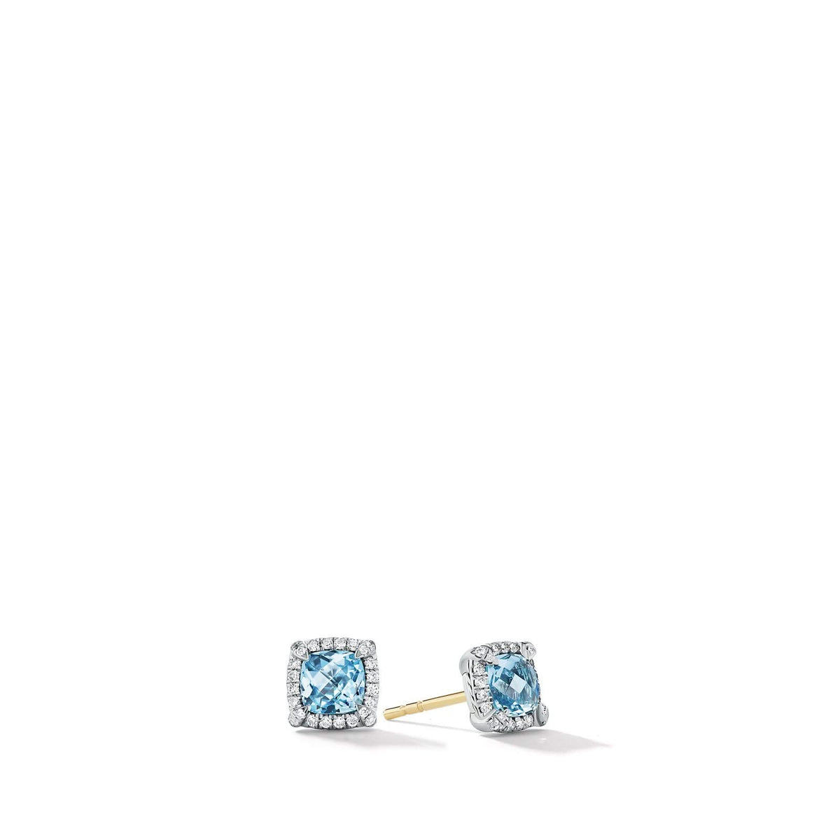 DAVID YURMAN Petite Chatelaine® Pavé Bezel Stud Earrings in Sterling Silver with Blue Topaz and Diamonds, 5mm
