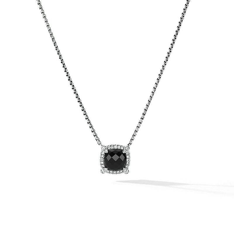 DAVID YURMAN Petite Chatelaine® Pavé Bezel Pendant Necklace in Sterling Silver with Black Onyx and Diamonds, 7mm