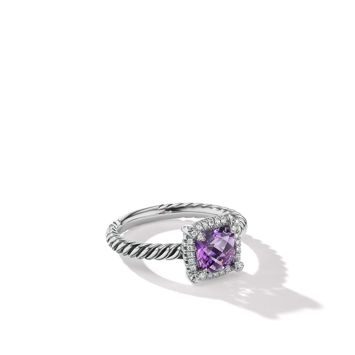 DAVID YURMAN Petite Chatelaine® Pavé Bezel Ring in Sterling Silver with Amethyst and Diamonds, 7mm