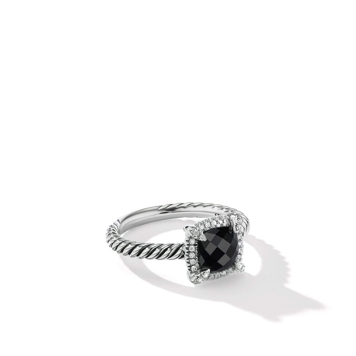 DAVID YURMAN Petite Chatelaine® Pavé Bezel Ring in Sterling Silver with Black Onyx and Diamonds, 7mm