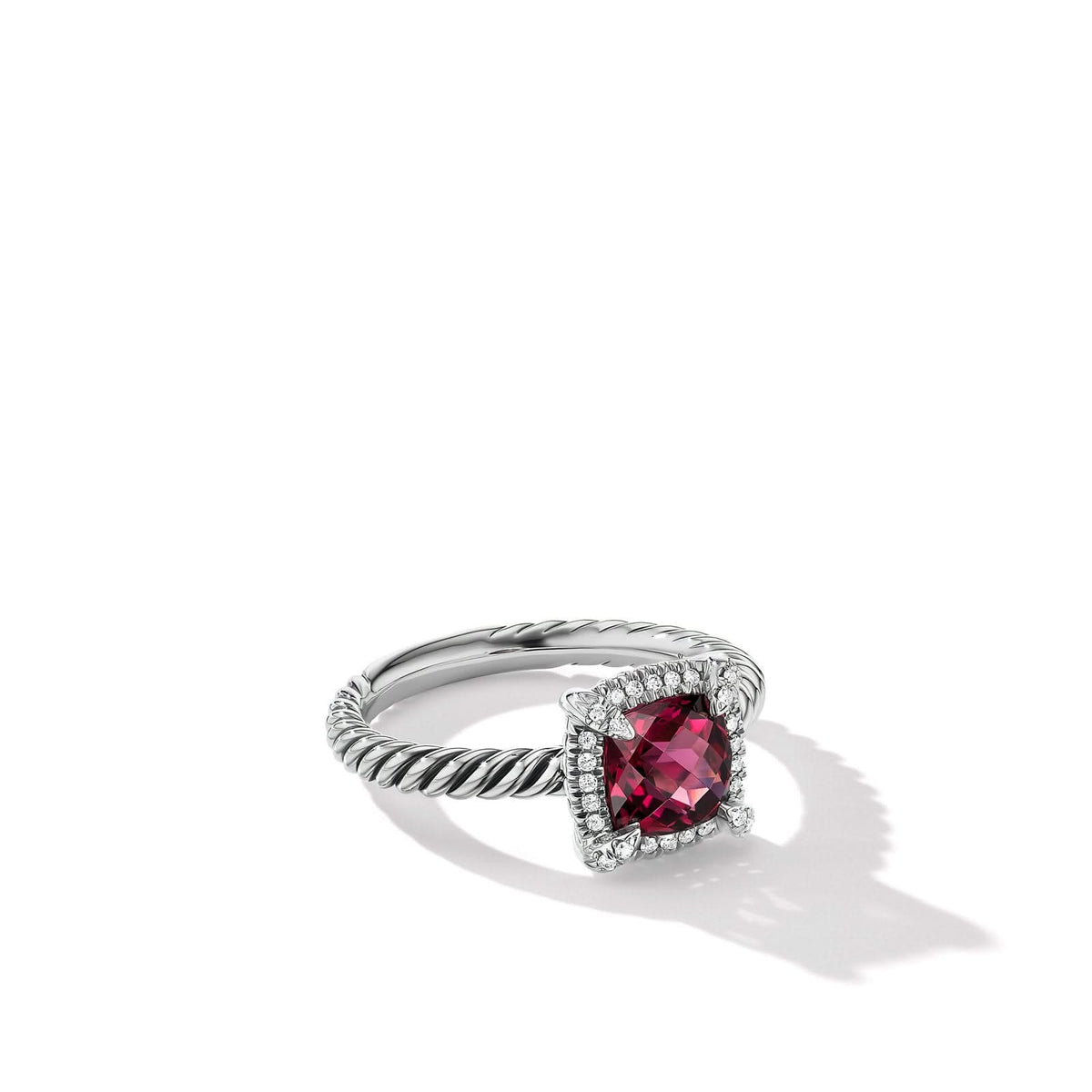 DAVID YURMAN Petite Chatelaine® Pavé Bezel Ring in Sterling Silver with Rhodolite Garnet and Diamonds, 7mm