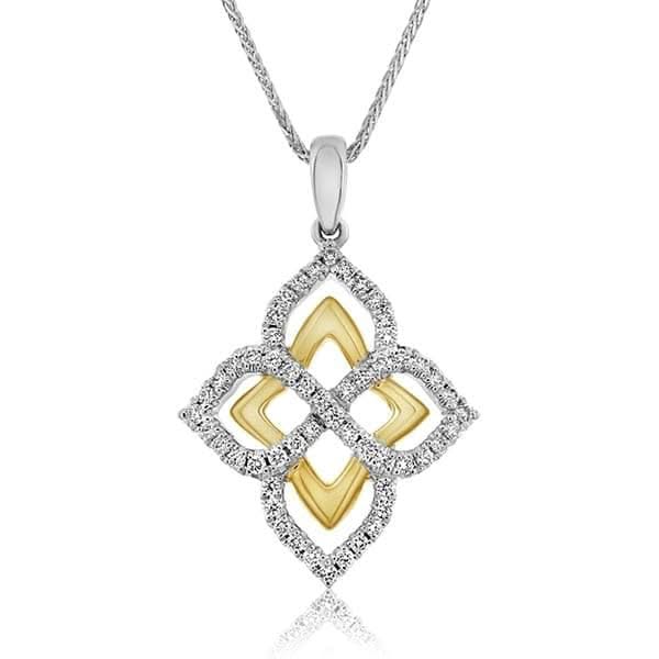 Diamond Two Toned Quatrafoil Pendant Necklace