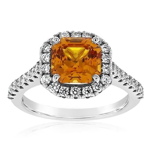 Orange Sapphire & Diamond Halo Ring
