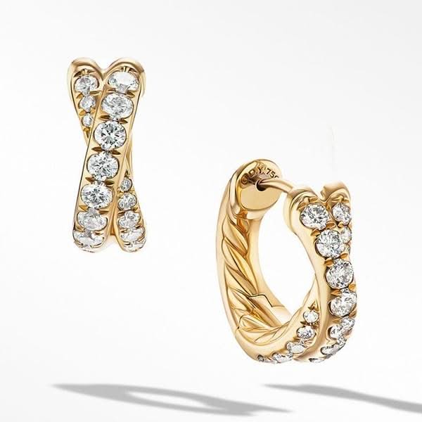DAVID YURMAN Pavé Crossover Hoop Earrings in 18K Yellow Gold with Diamonds, 12mm