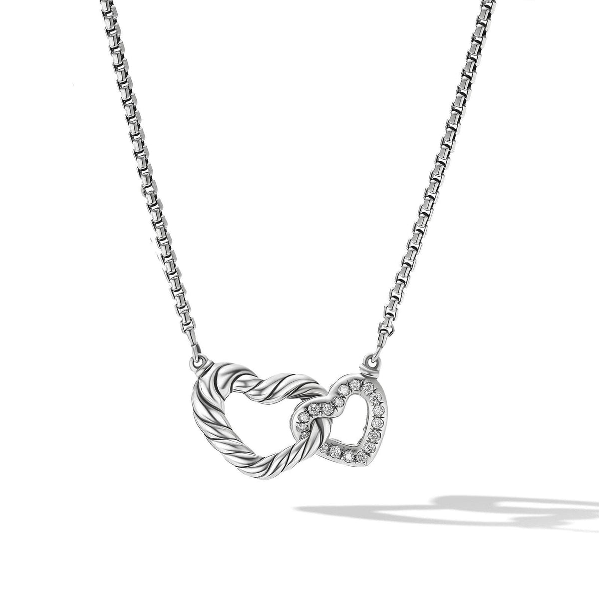 DAVID YURMAN Cable Collectibles® Interlocking Heart Necklace in Sterling Silver with Diamonds, 16.4mm