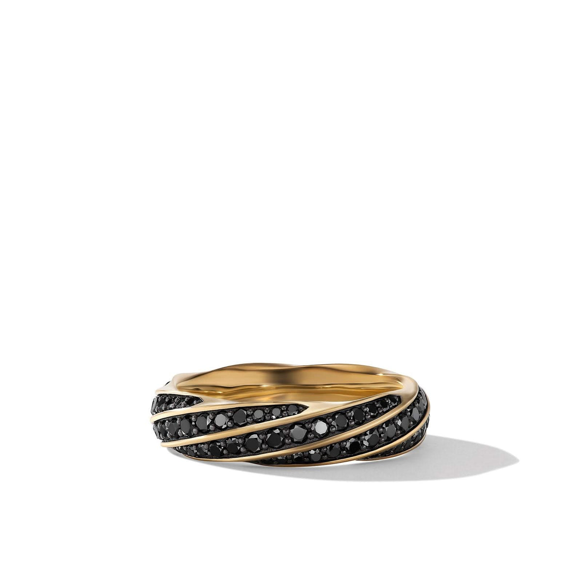 Cable Edge® Band Ring in 18K Yellow Gold with Black Diamonds, 6mm