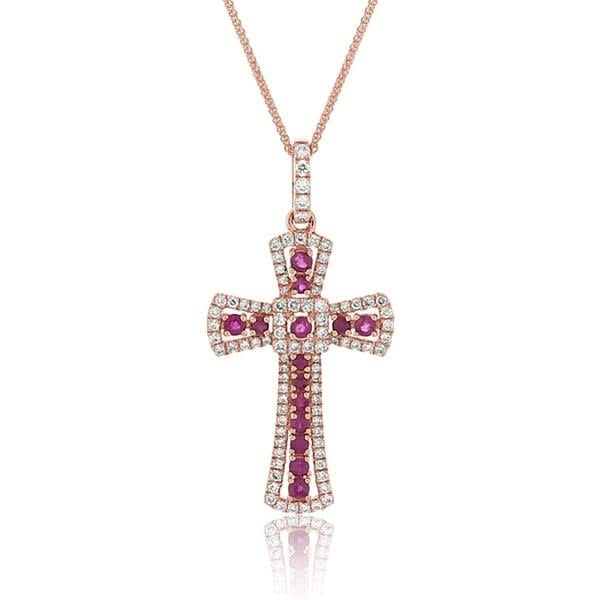 Ruby & Diamond Cross Pendant Necklace