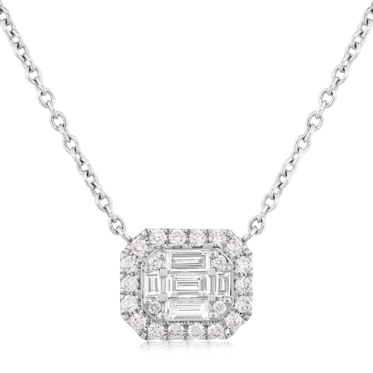 KWIAT Sunburst Illusion Emerald Cut Diamond Halo Necklace