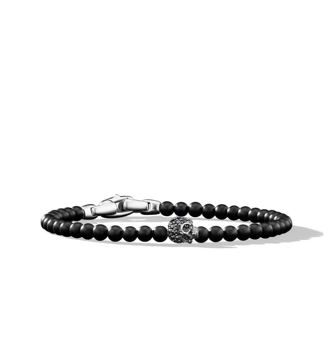 DAVID YURMAN Memento Mori Skull Station Bracelet in Sterling Silver with Black Onyx and Black Diamonds, 4mm