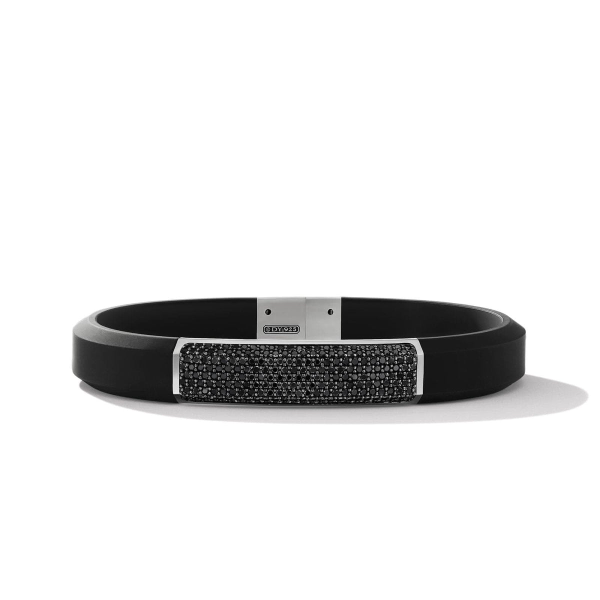 DAVID YURMAN Streamline® ID Bracelet in Black Rubber with Black Diamonds and Sterling Silver, 10mm