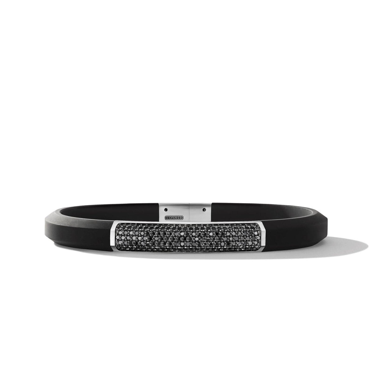 DAVID YURMAN Streamline® ID Bracelet in Black Rubber with Black Diamonds and Sterling Silver, 8mm