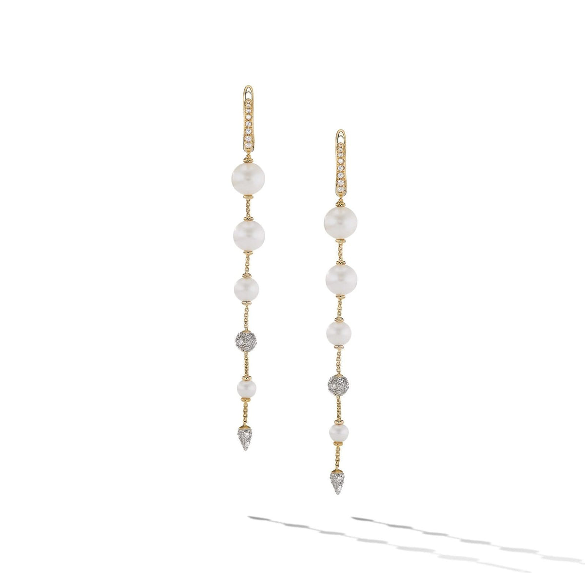 DAVID YURMAN Pearl and Pavé Drop Earrings in 18K Yellow Gold with Pearls and Diamonds, 3.13in