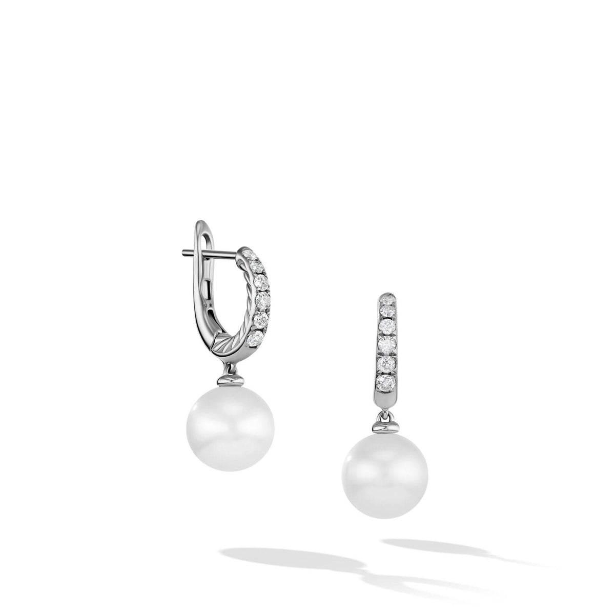 DAVID YURMAN Pearl and Pavé Drop Earrings in Sterling Silver with Pearls and Diamonds, 15.6mm