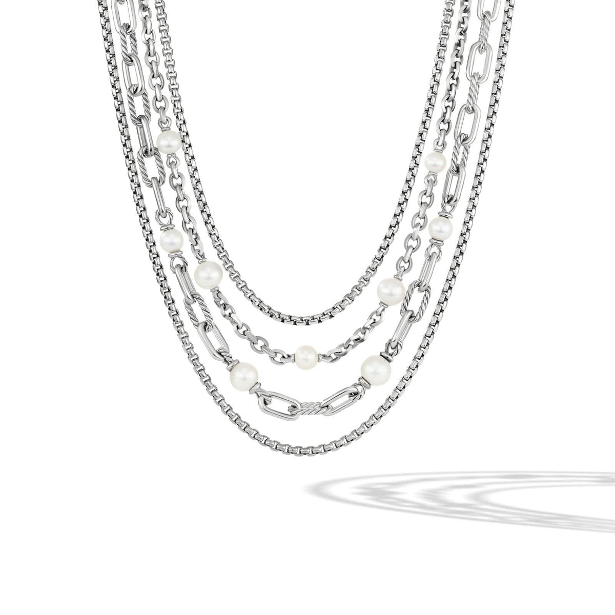 DAVID YURMAN DY Madison® Pearl Multi Row Chain Necklace in Sterling Silver with Pearls