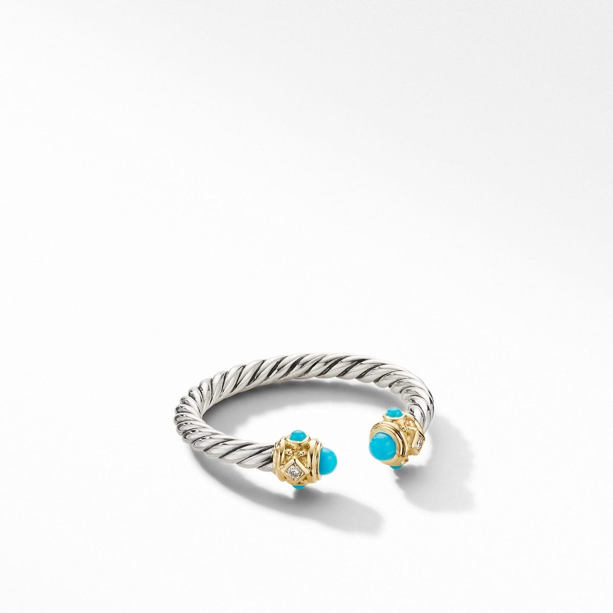 Renaissance Ring in Sterling Silver with 14K Yellow Gold, Turquoise and Diamonds, 2.3mm