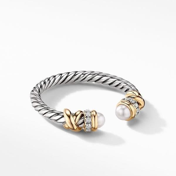 DAVID YURMAN Petite Helena Open Ring with Pearls, 18K Yellow Gold and Diamonds
