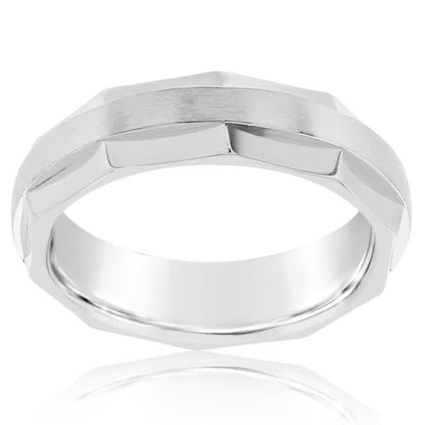 Faceted Carved Edge Wedding Band