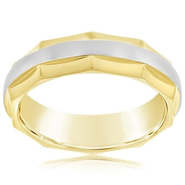 Two Tone Faceted Wedding Band