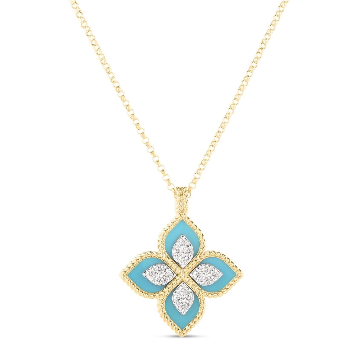 ROBERTO COIN Turquoise & Diamond Princess Flower Pendant